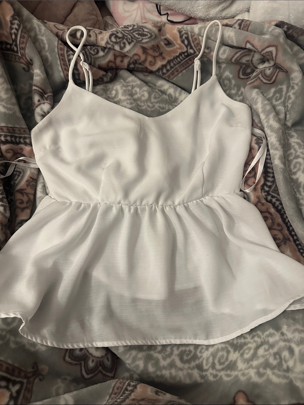 White Peplum Spaghetti Strap Camisole - Women